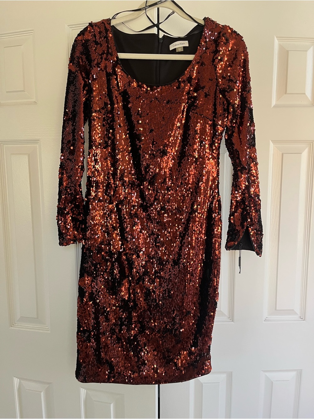 Calvin Klein Copper Sequin Long Sleeve Sheath Dress